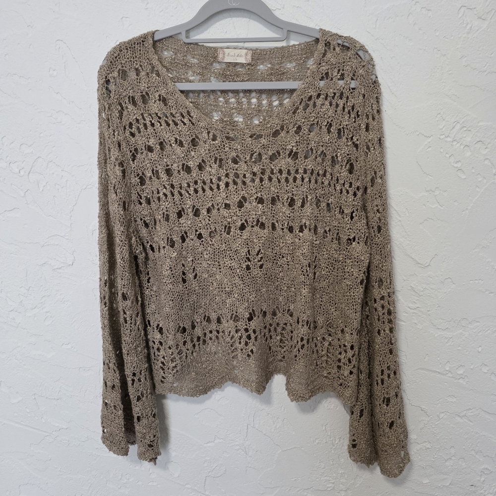 Altar'd State Tan Crochet Knit Pattern Top Size Small Medium - Picture 4 of 8